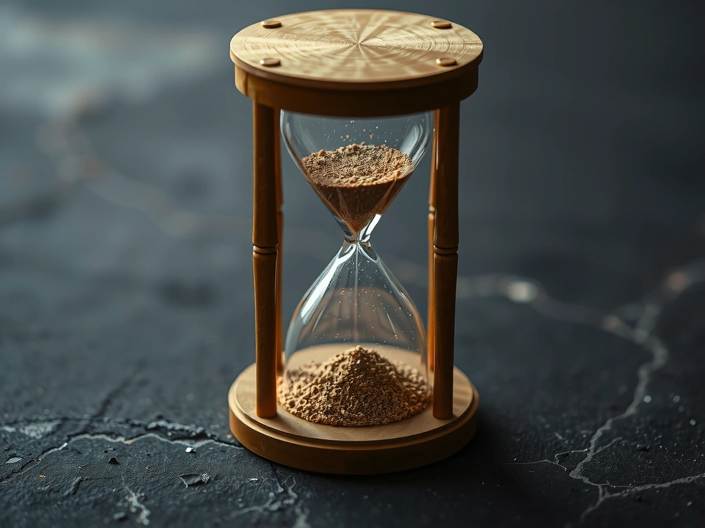 Złota klepsydra w świetle reflektora na ciemnym tle